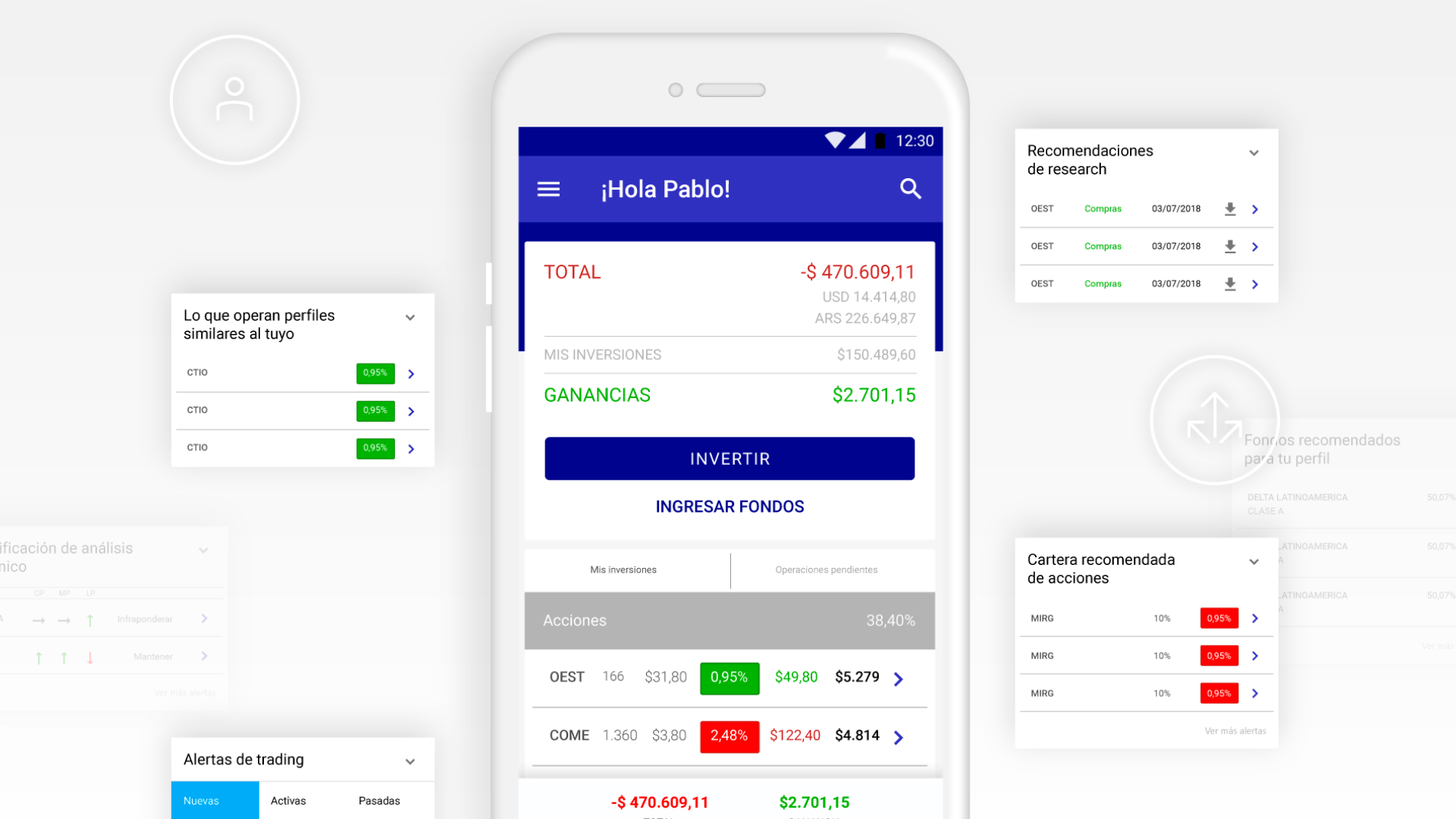 Bull Market Brokers — pantalla de mi cuenta con total, ganancias e inversiones