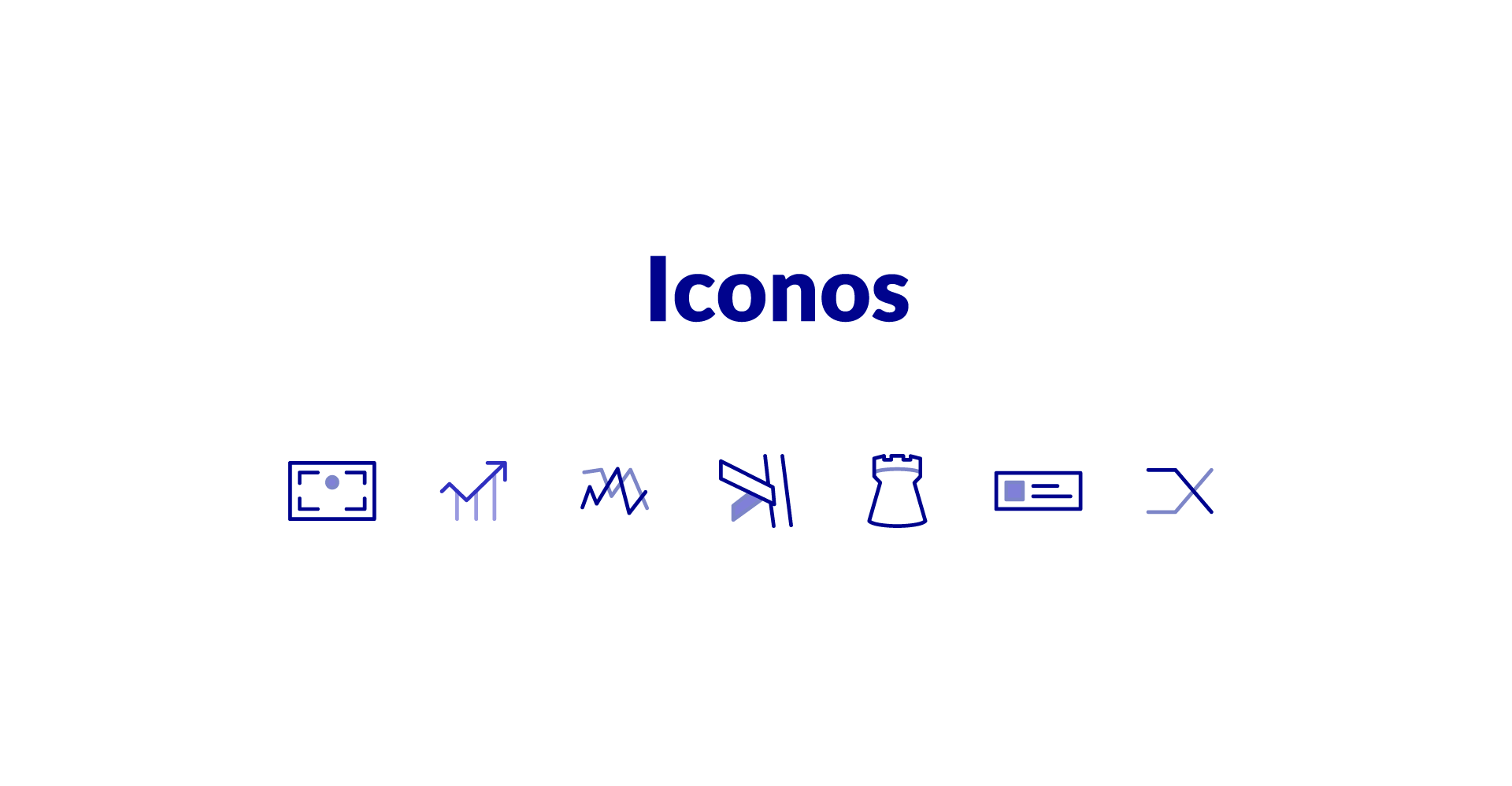 Set de iconos del sistema: bonos, acciones, futuros, opciones, letras, cedears y cambio.