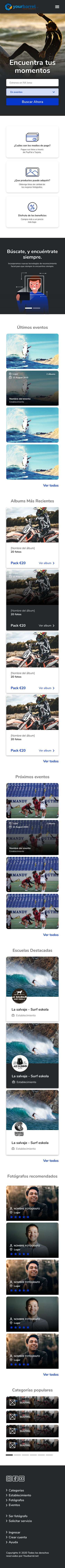 Home de Yourbarrel a 375px, con el buscador en el primer scroll